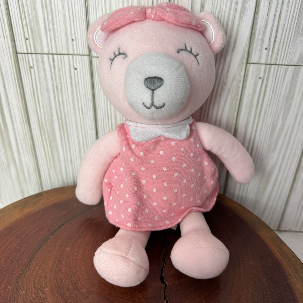 Hudson Baby Pink Teddy Bear Plush Polka Dot Dress Bow Stuffed Animal 14842